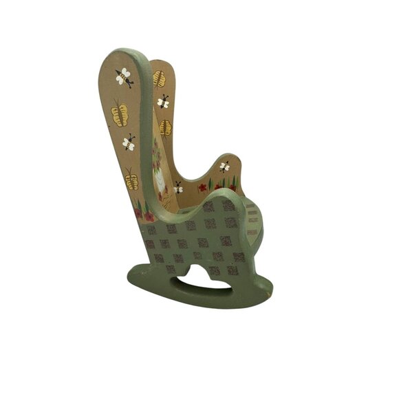Hand-Painted Green & Beige Wooden Doll Rocking Chair - Picture 5 of 6